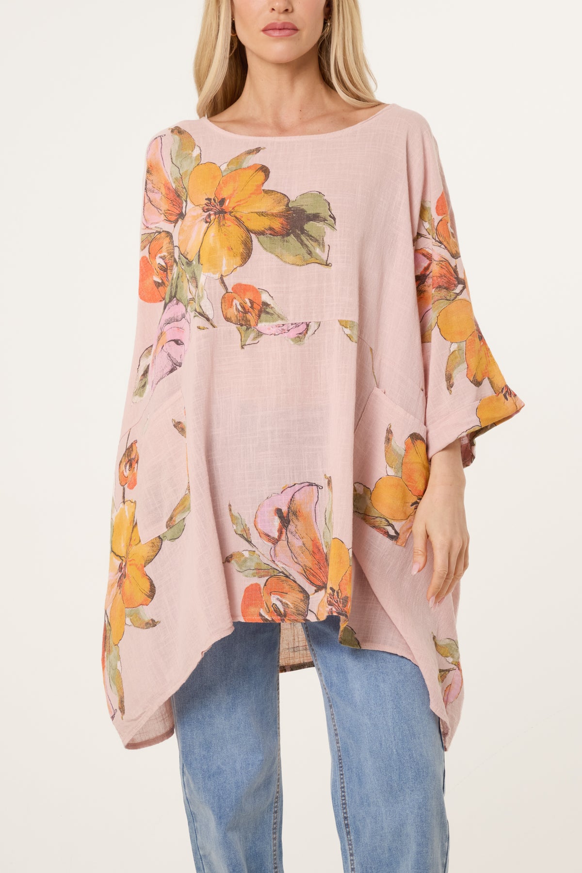 Floral Cotton Batwing Long Top
