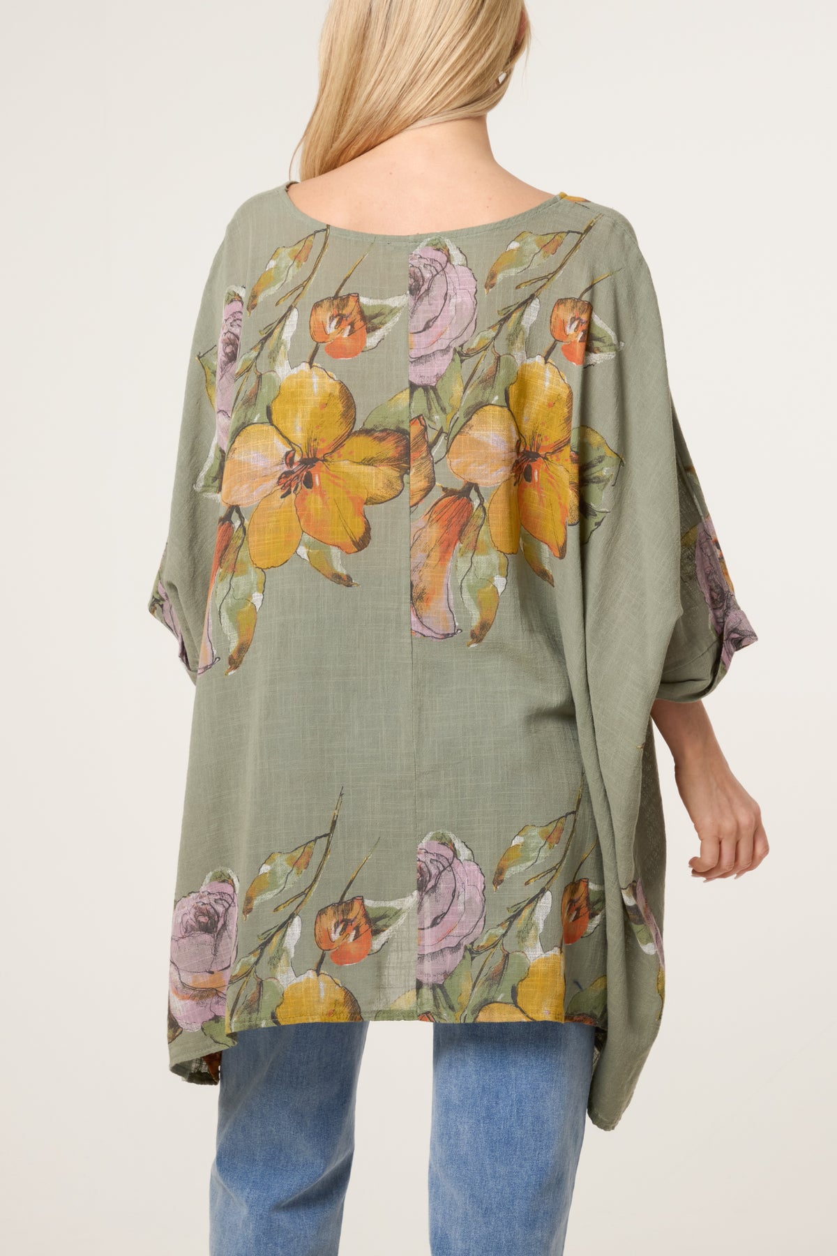 Floral Cotton Batwing Long Top