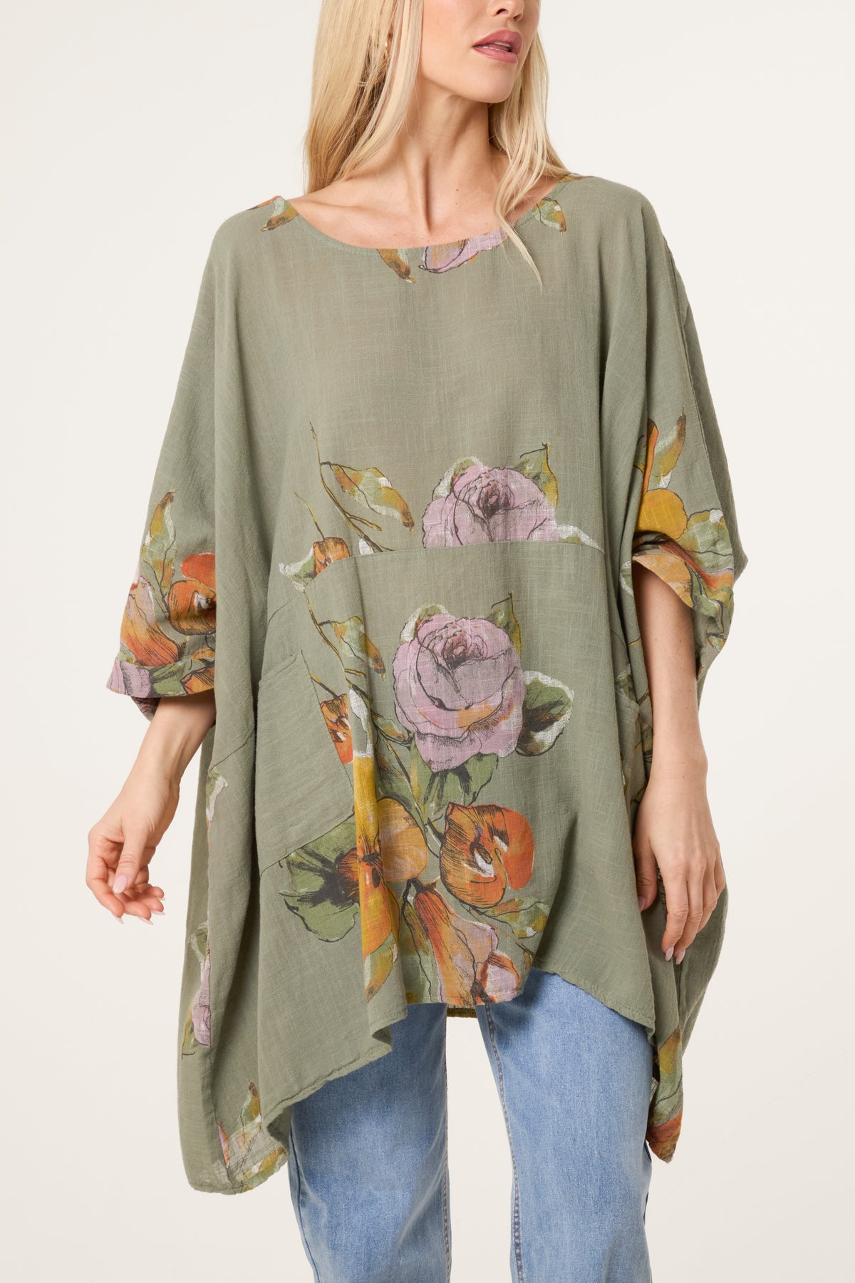Floral Cotton Batwing Long Top