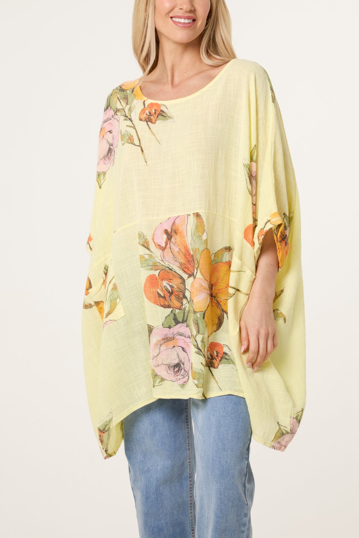 Floral Cotton Batwing Long Top