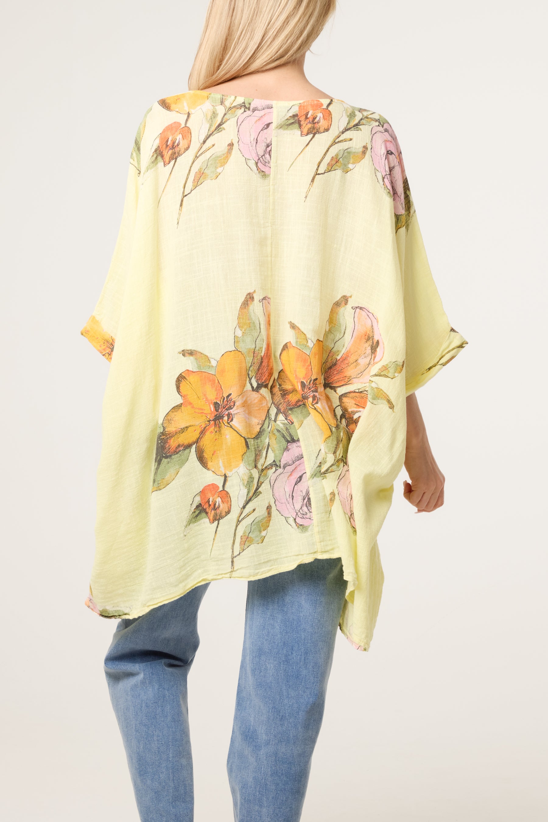 Floral Cotton Batwing Long Top