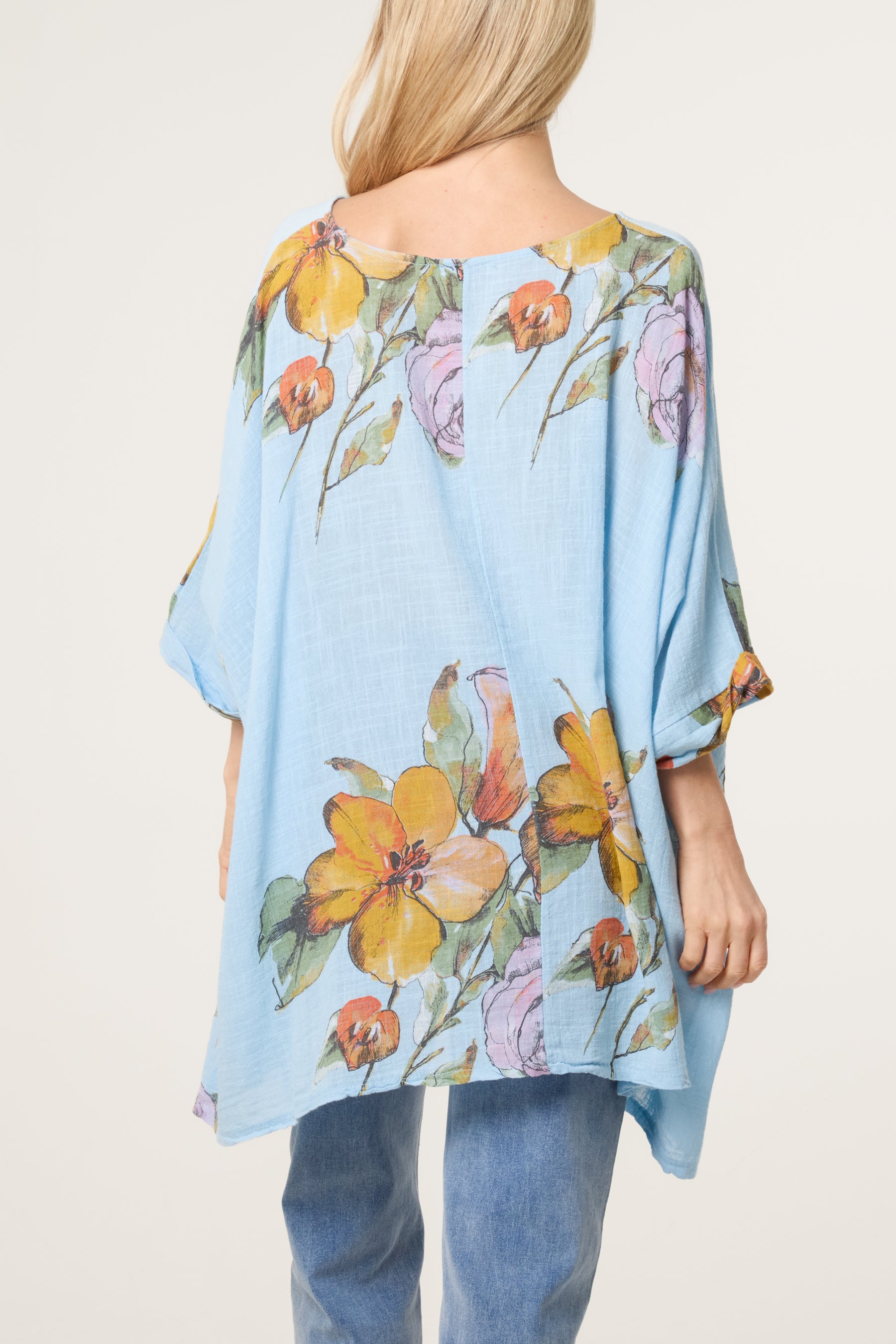 Floral Cotton Batwing Long Top