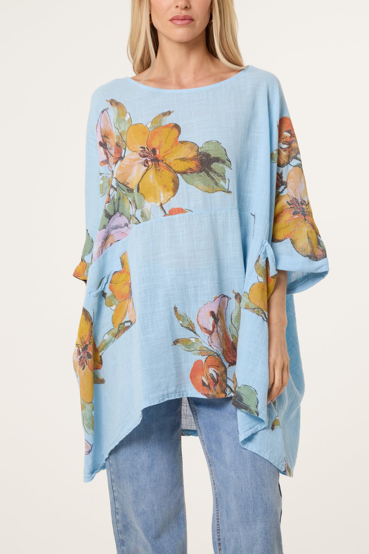 Floral Cotton Batwing Long Top
