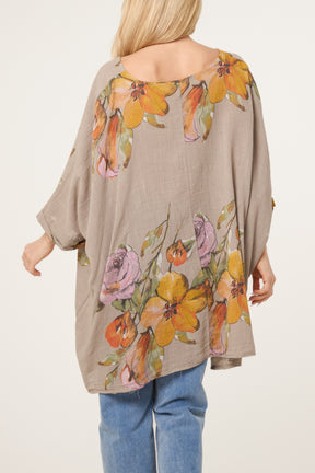 Floral Cotton Batwing Long Top