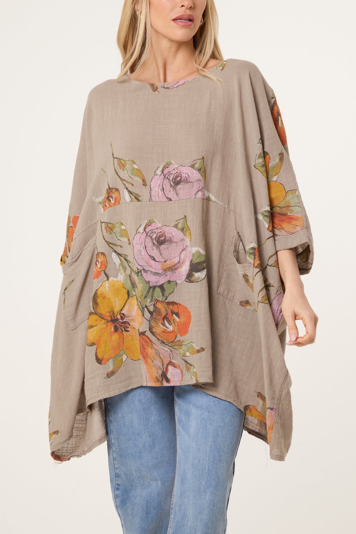 Floral Cotton Batwing Long Top
