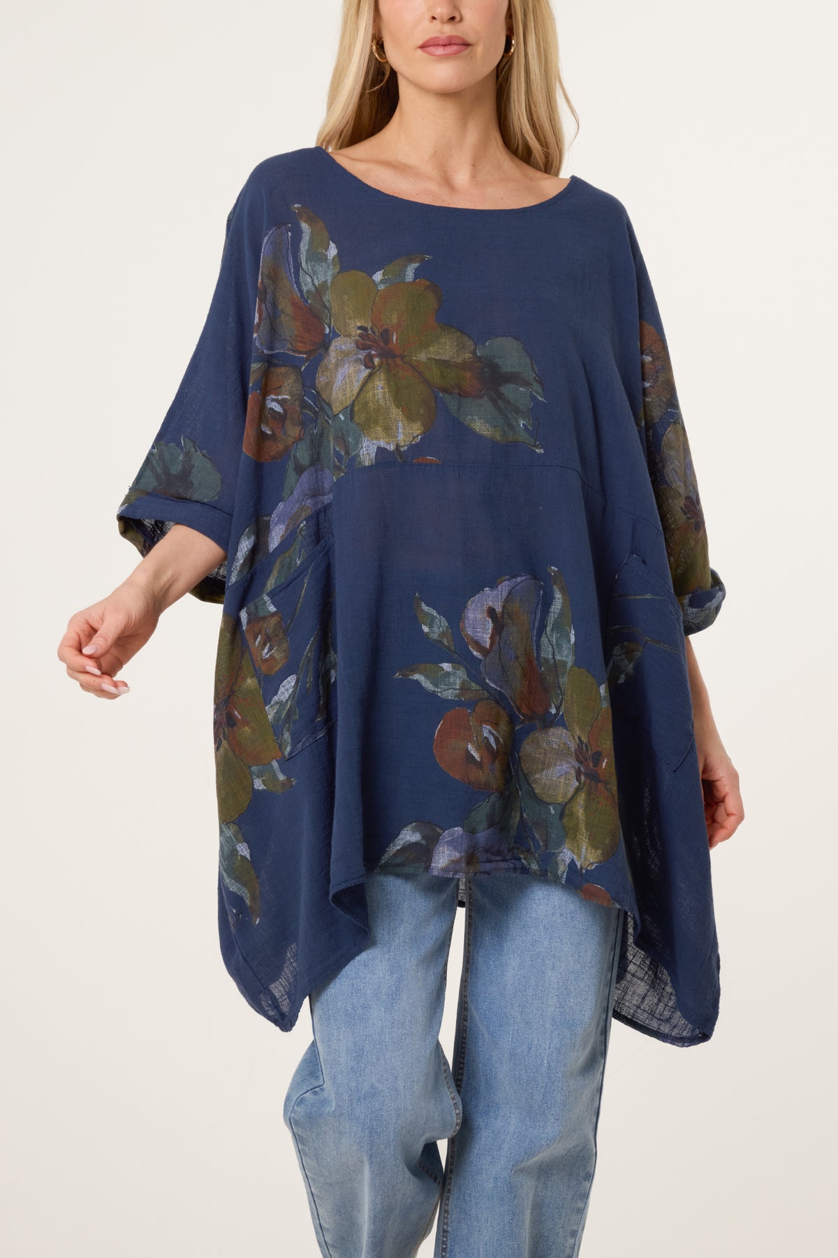 Floral Cotton Batwing Long Top