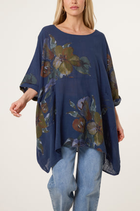 Floral Cotton Batwing Long Top