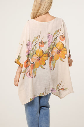 Floral Cotton Batwing Long Top