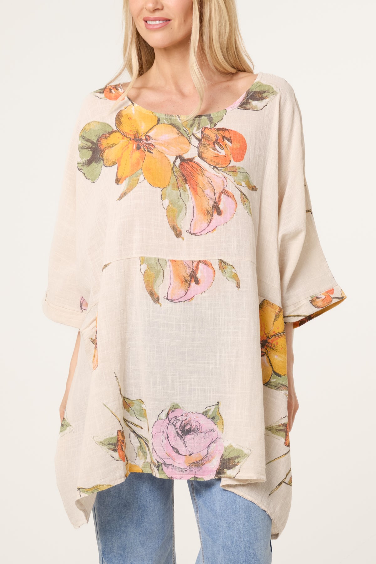 Floral Cotton Batwing Long Top