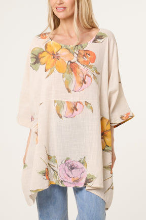 Floral Cotton Batwing Long Top