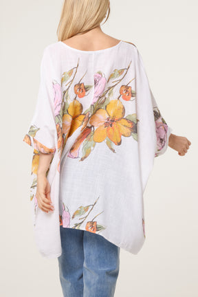 Floral Cotton Batwing Long Top