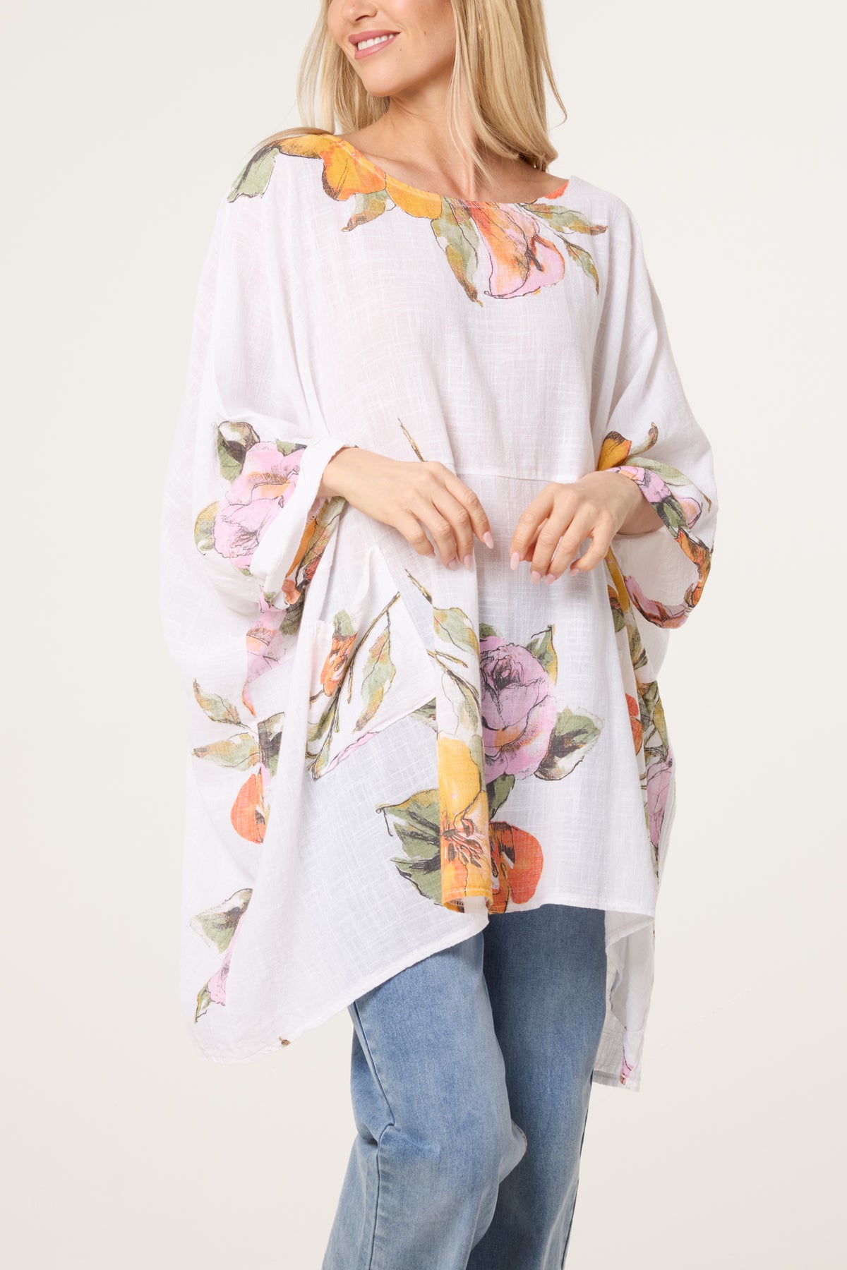 Floral Cotton Batwing Long Top