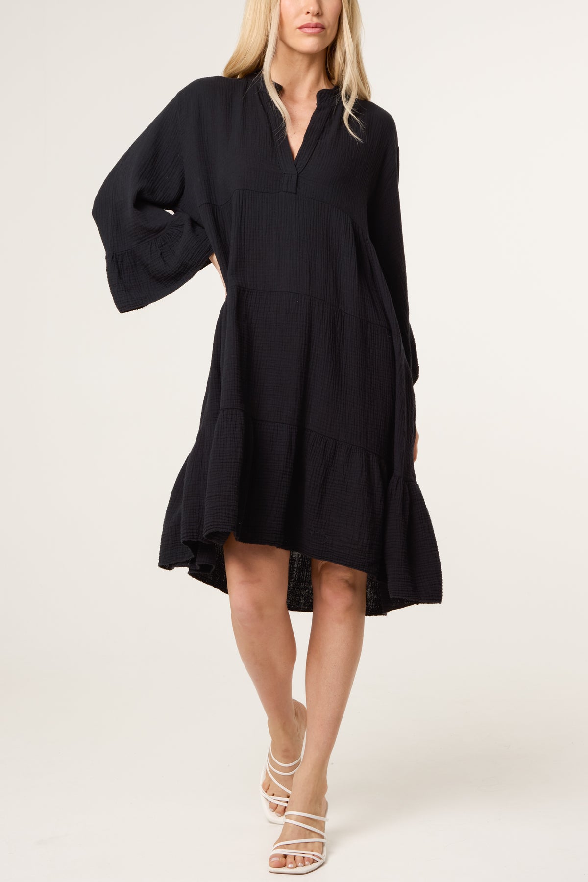 Cotton Cheesecloth Tiered Mini Dress