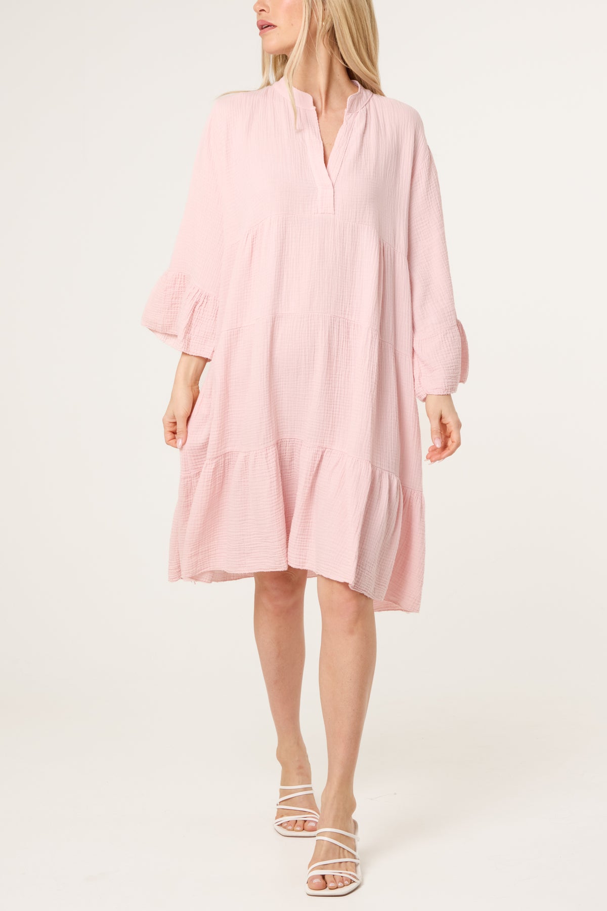 Cotton Cheesecloth Tiered Mini Dress