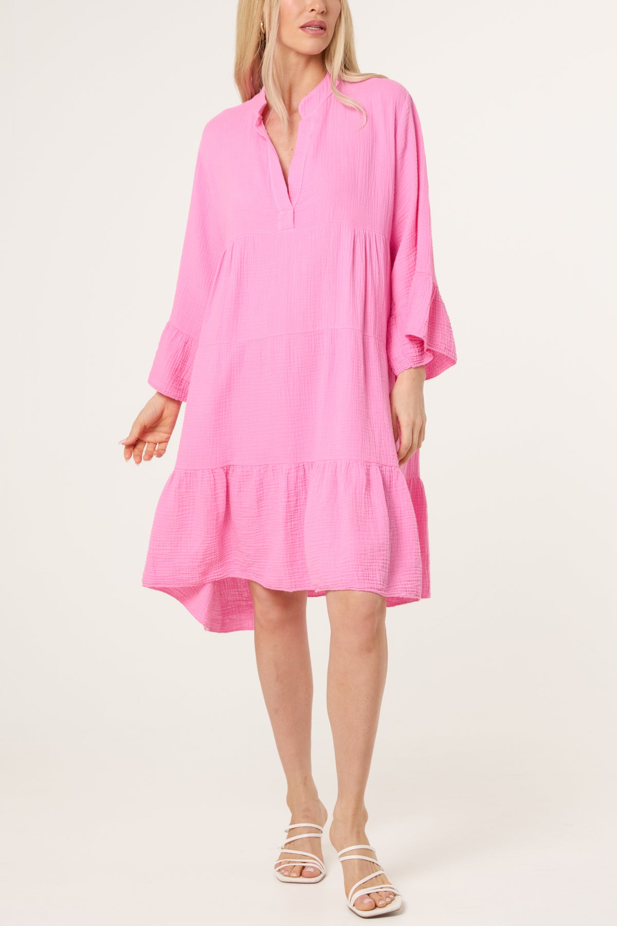 Cotton Cheesecloth Tiered Mini Dress