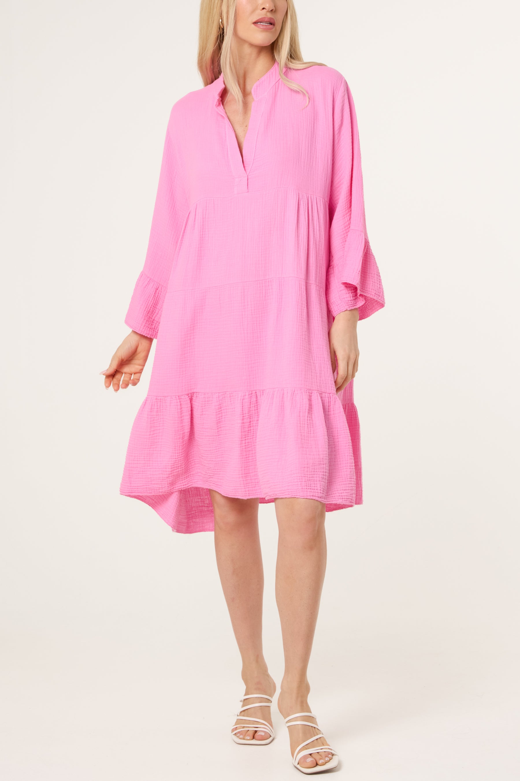 Cotton Cheesecloth Tiered Mini Dress