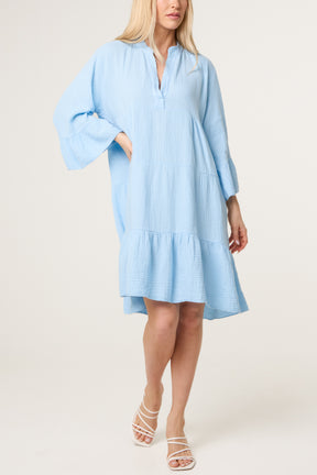 Cotton Cheesecloth Tiered Mini Dress