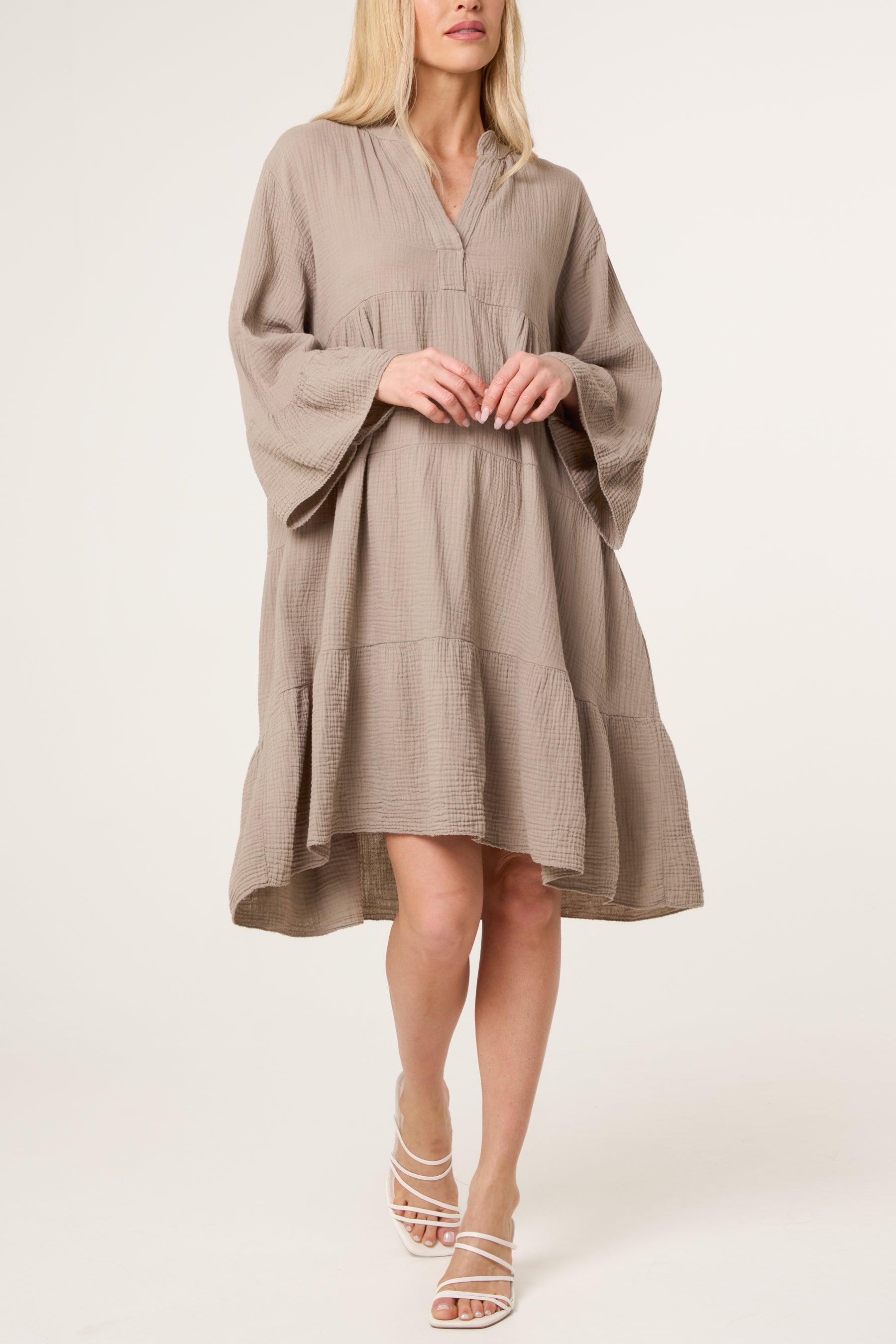 Cotton Cheesecloth Tiered Mini Dress