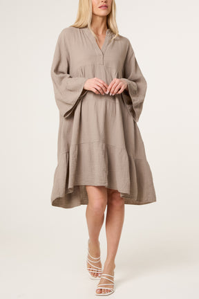 Cotton Cheesecloth Tiered Mini Dress