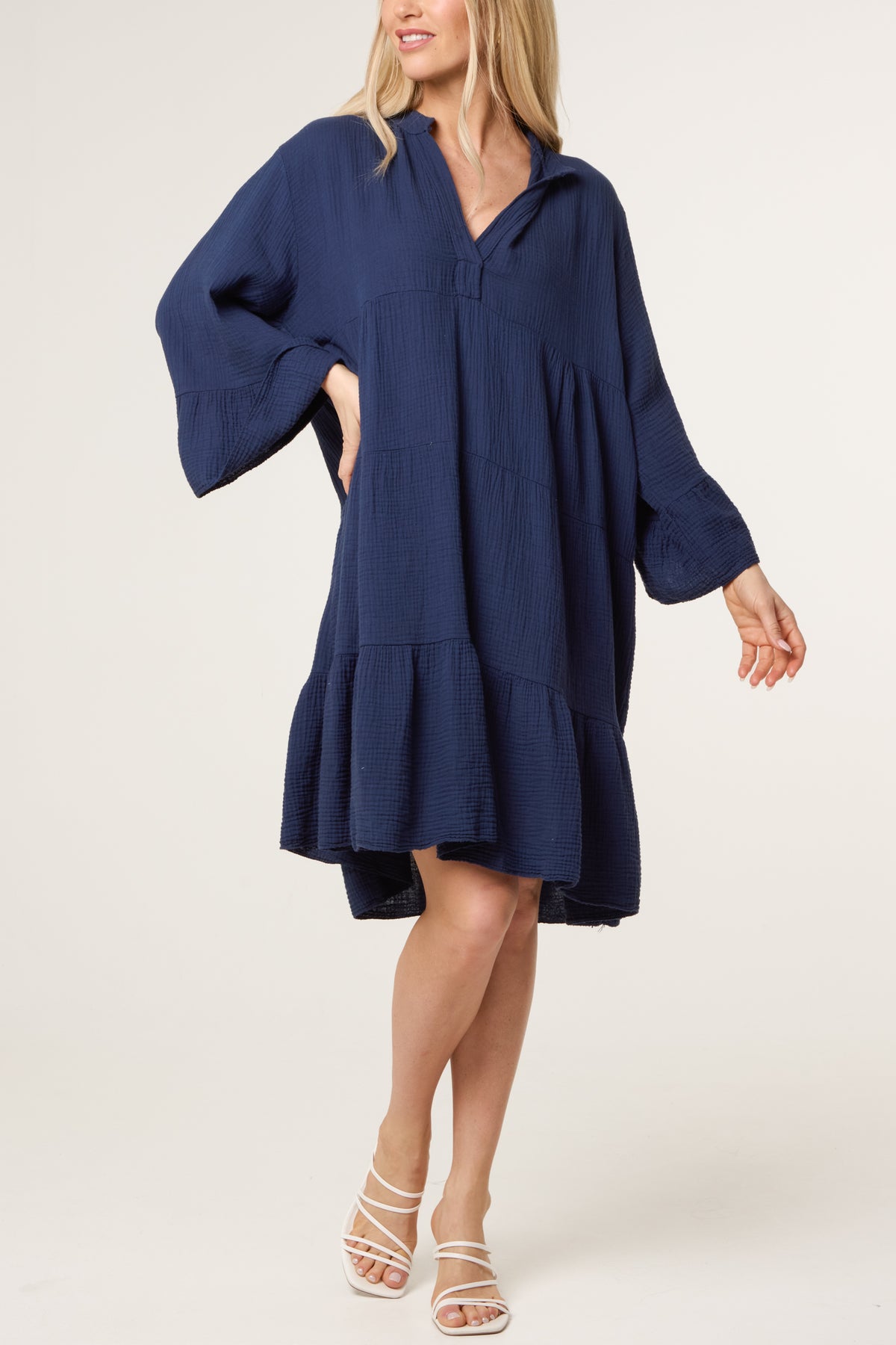 Cotton Cheesecloth Tiered Mini Dress