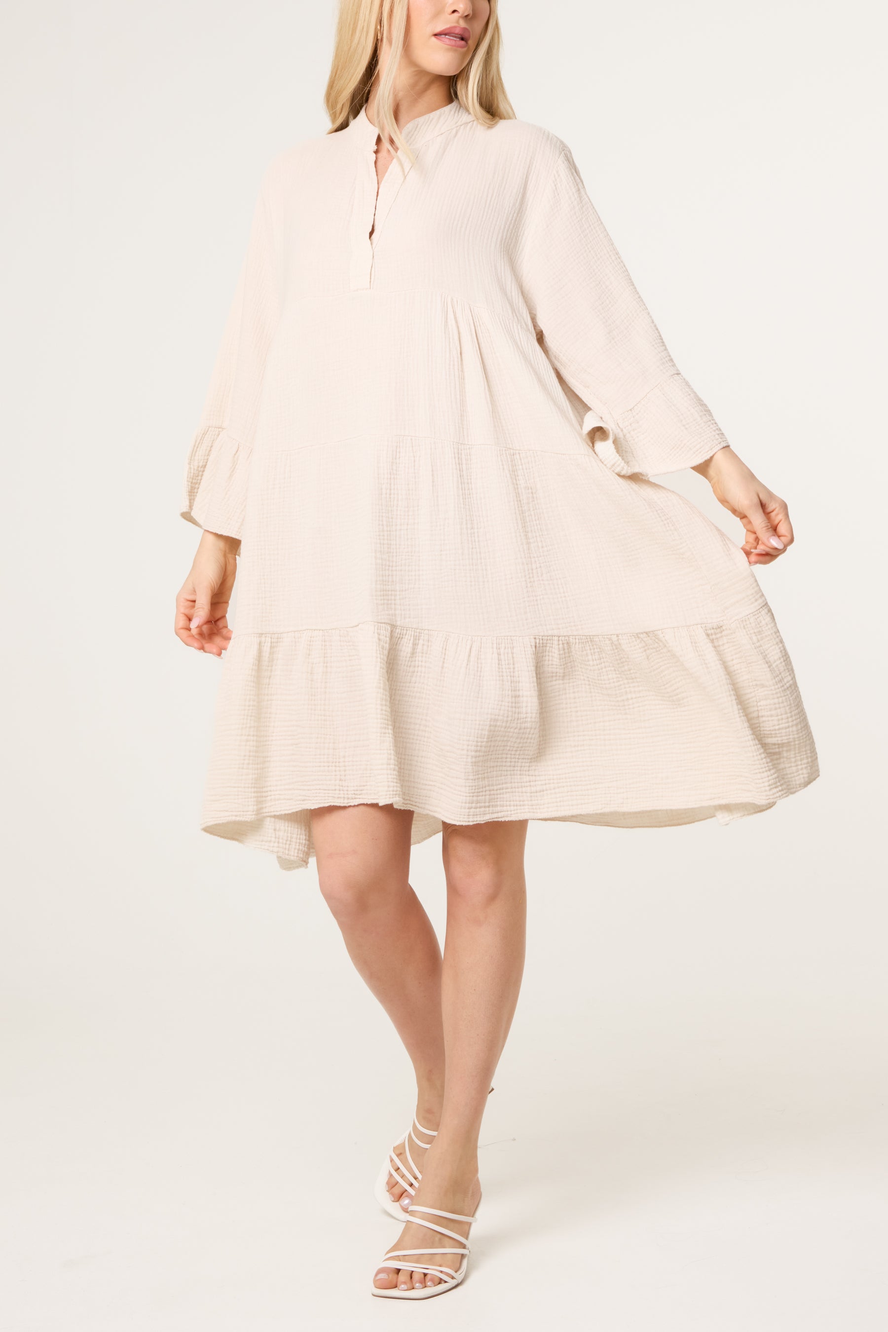 Cotton Cheesecloth Tiered Mini Dress
