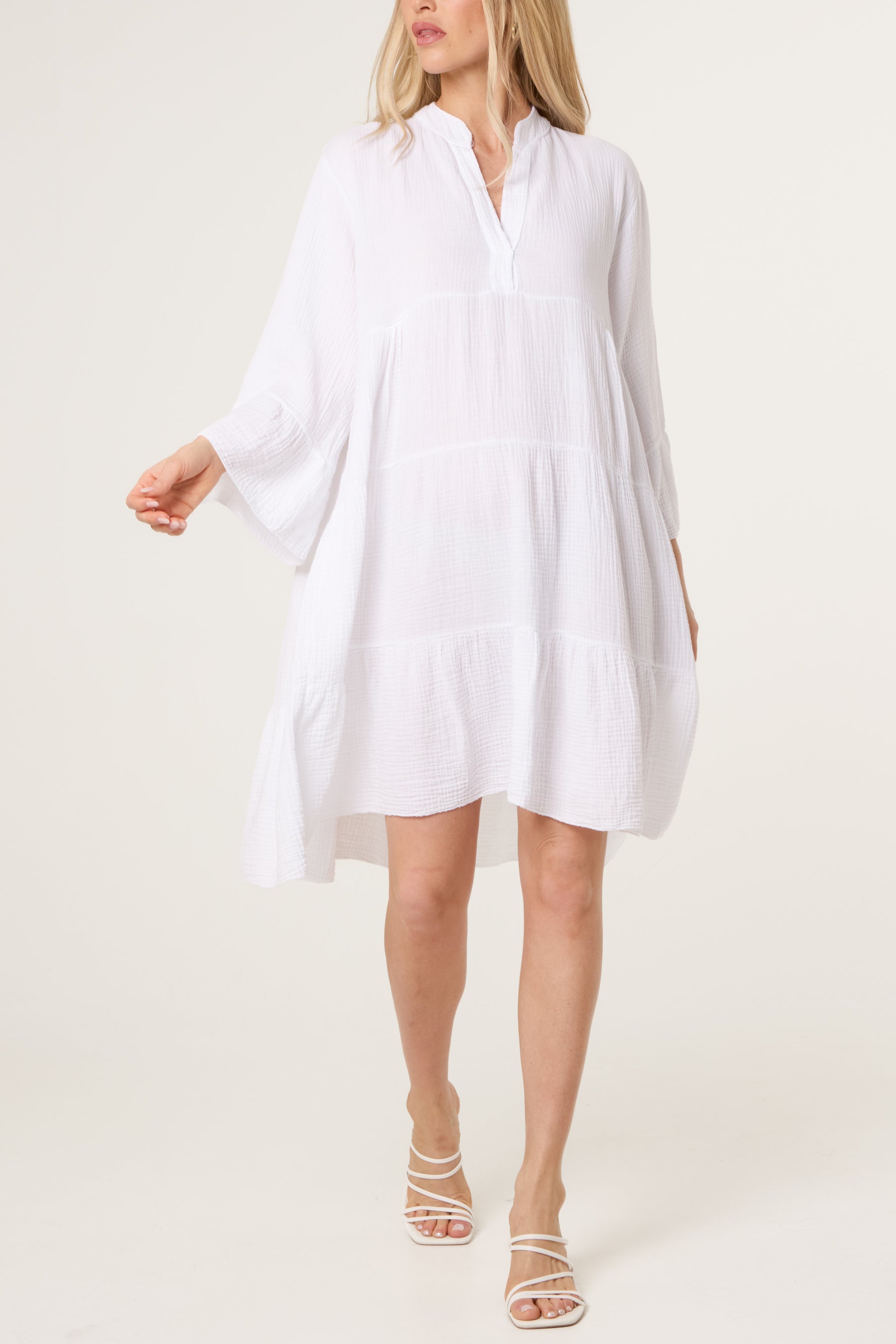 Cotton Cheesecloth Tiered Mini Dress