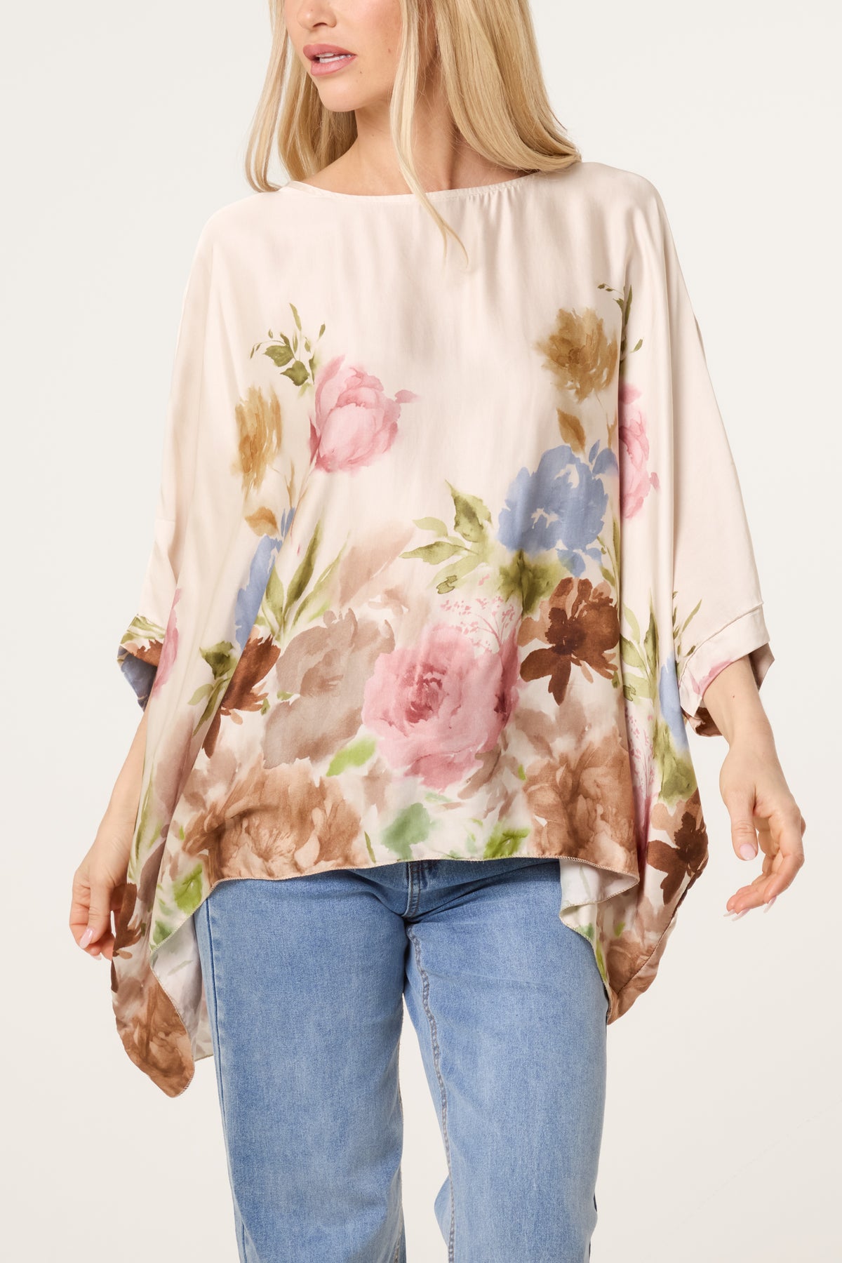 Satin Asymmetric Floral Blouse
