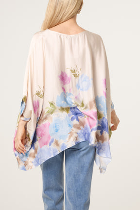 Satin Asymmetric Floral Blouse