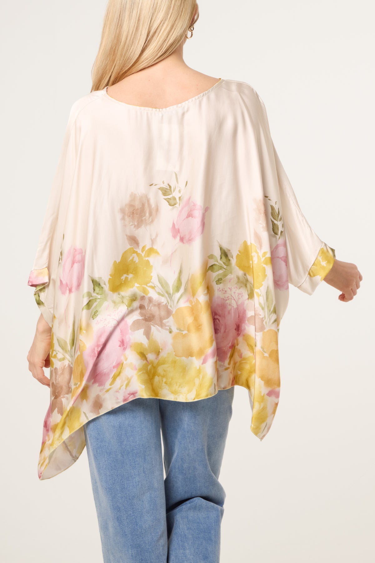 Satin Asymmetric Floral Blouse