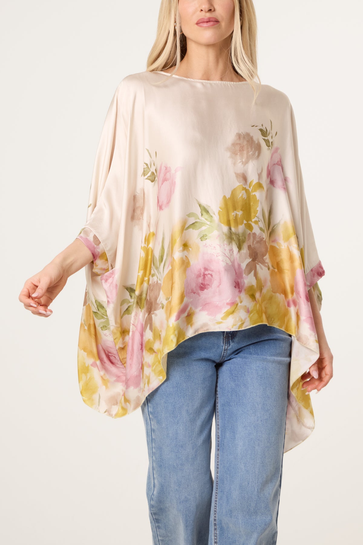 Satin Asymmetric Floral Blouse