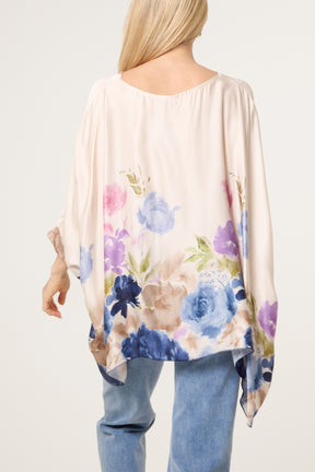 Satin Asymmetric Floral Blouse