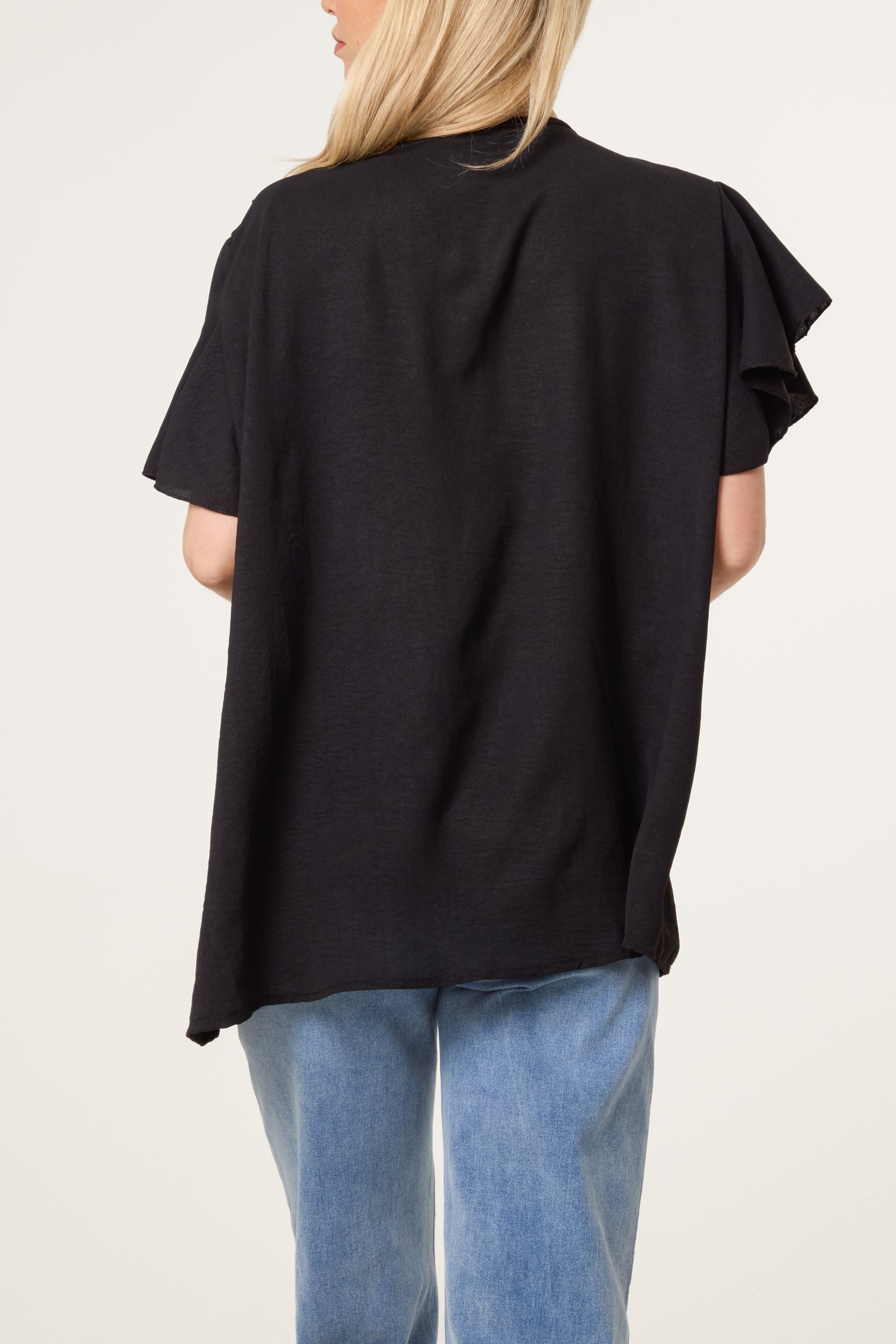 Ruffle Neck Frill Sleeve Blouse
