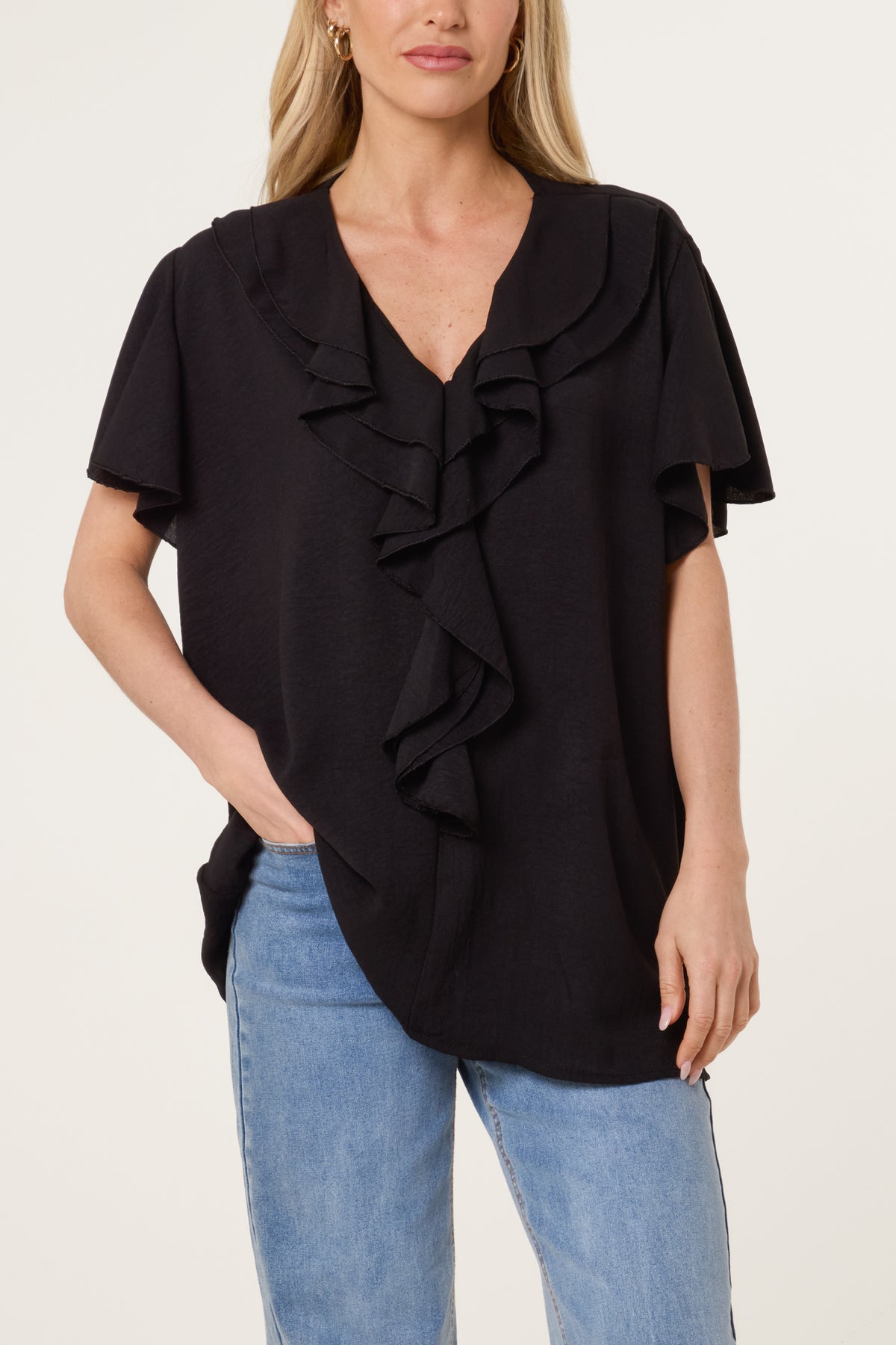 Ruffle Neck Frill Sleeve Blouse