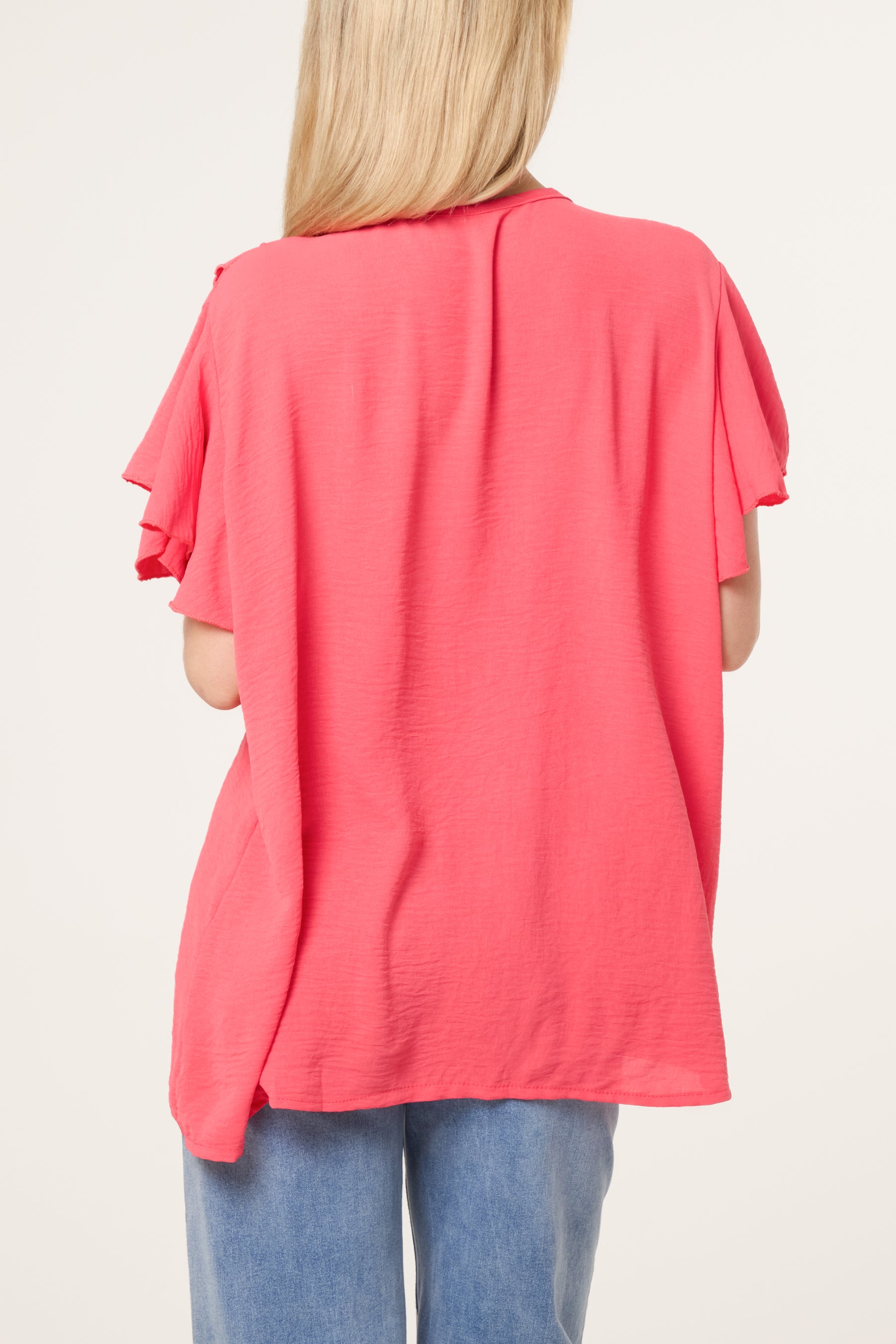Ruffle Neck Frill Sleeve Blouse