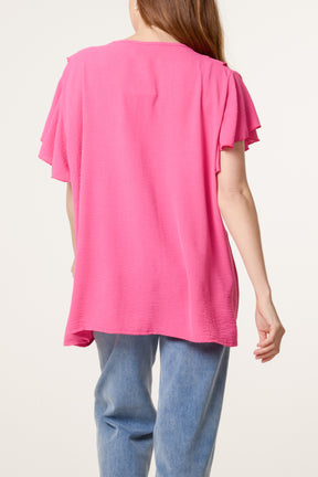 Ruffle Neck Frill Sleeve Blouse