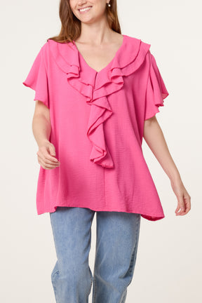 Ruffle Neck Frill Sleeve Blouse