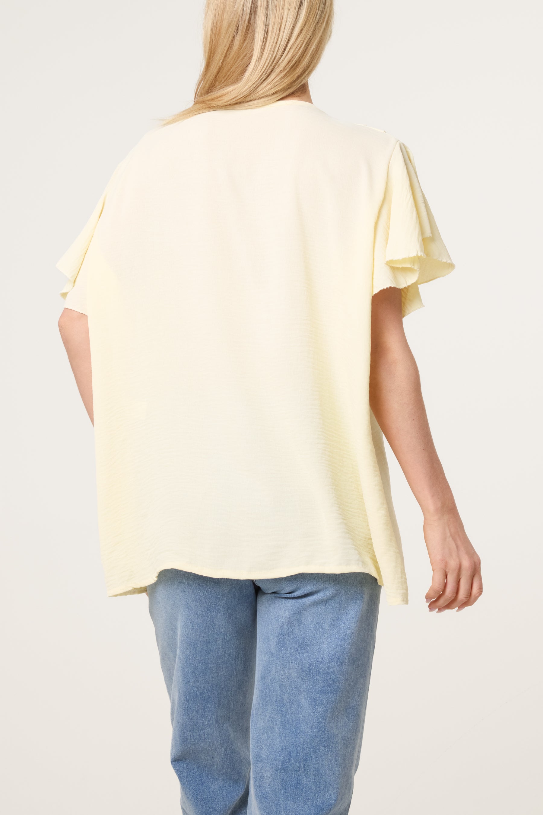 Ruffle Neck Frill Sleeve Blouse
