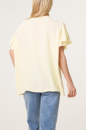 Ruffle Neck Frill Sleeve Blouse