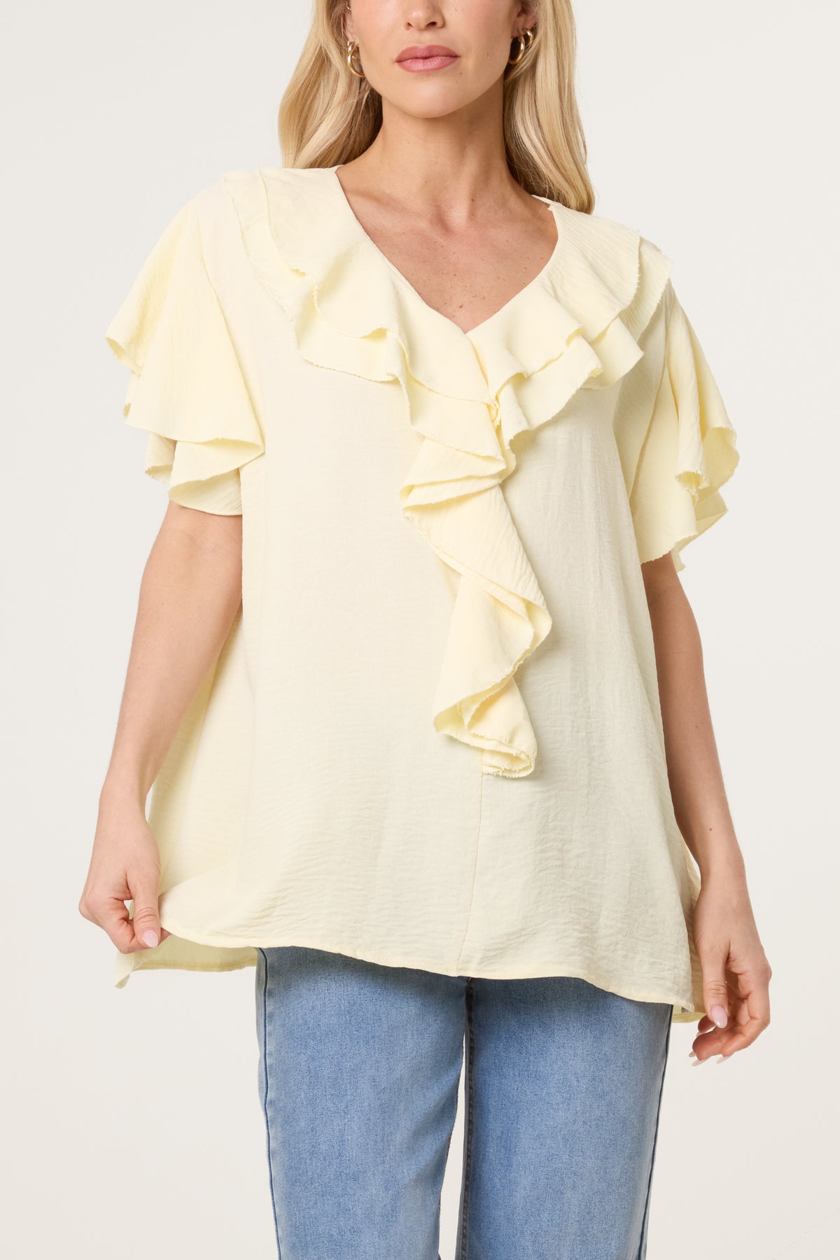 Ruffle Neck Frill Sleeve Blouse