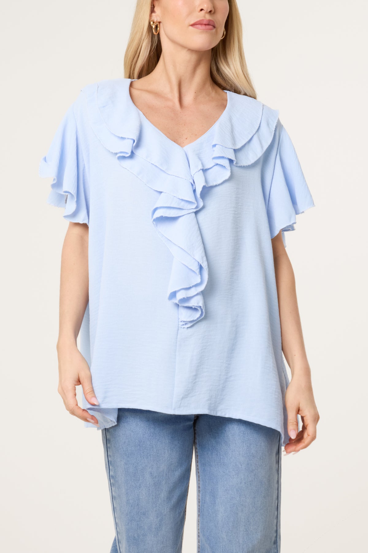 Ruffle Neck Frill Sleeve Blouse