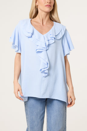 Ruffle Neck Frill Sleeve Blouse
