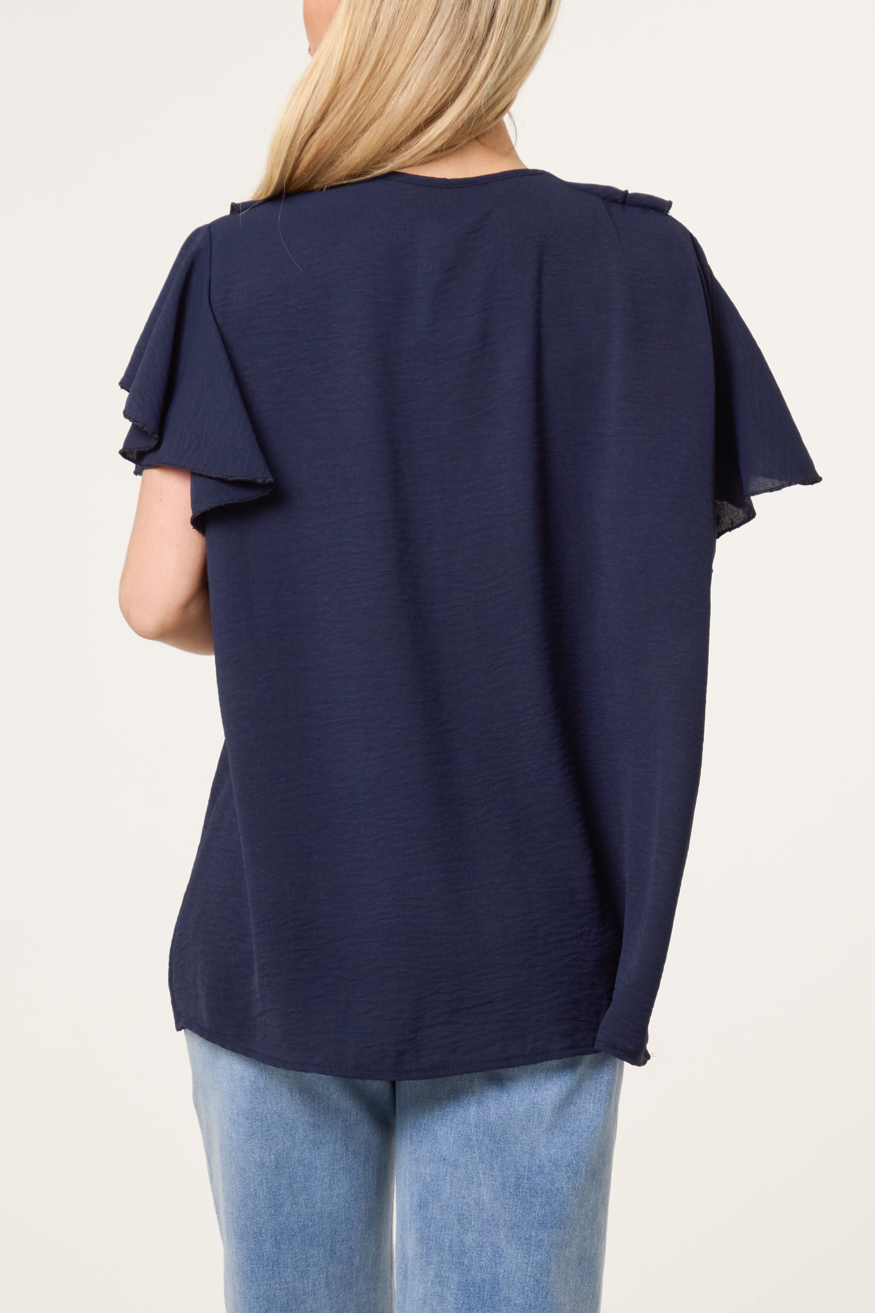 Ruffle Neck Frill Sleeve Blouse