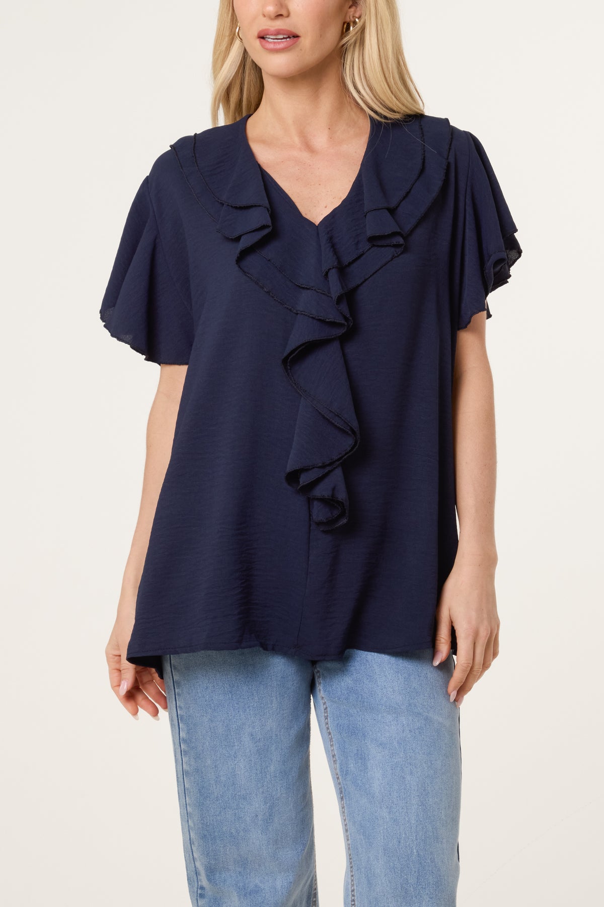Ruffle Neck Frill Sleeve Blouse