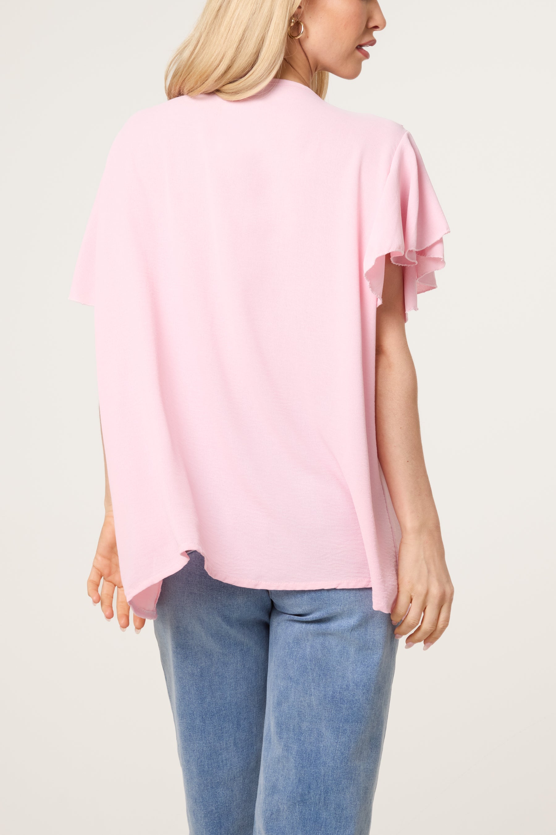Ruffle Neck Frill Sleeve Blouse