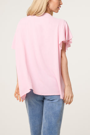 Ruffle Neck Frill Sleeve Blouse