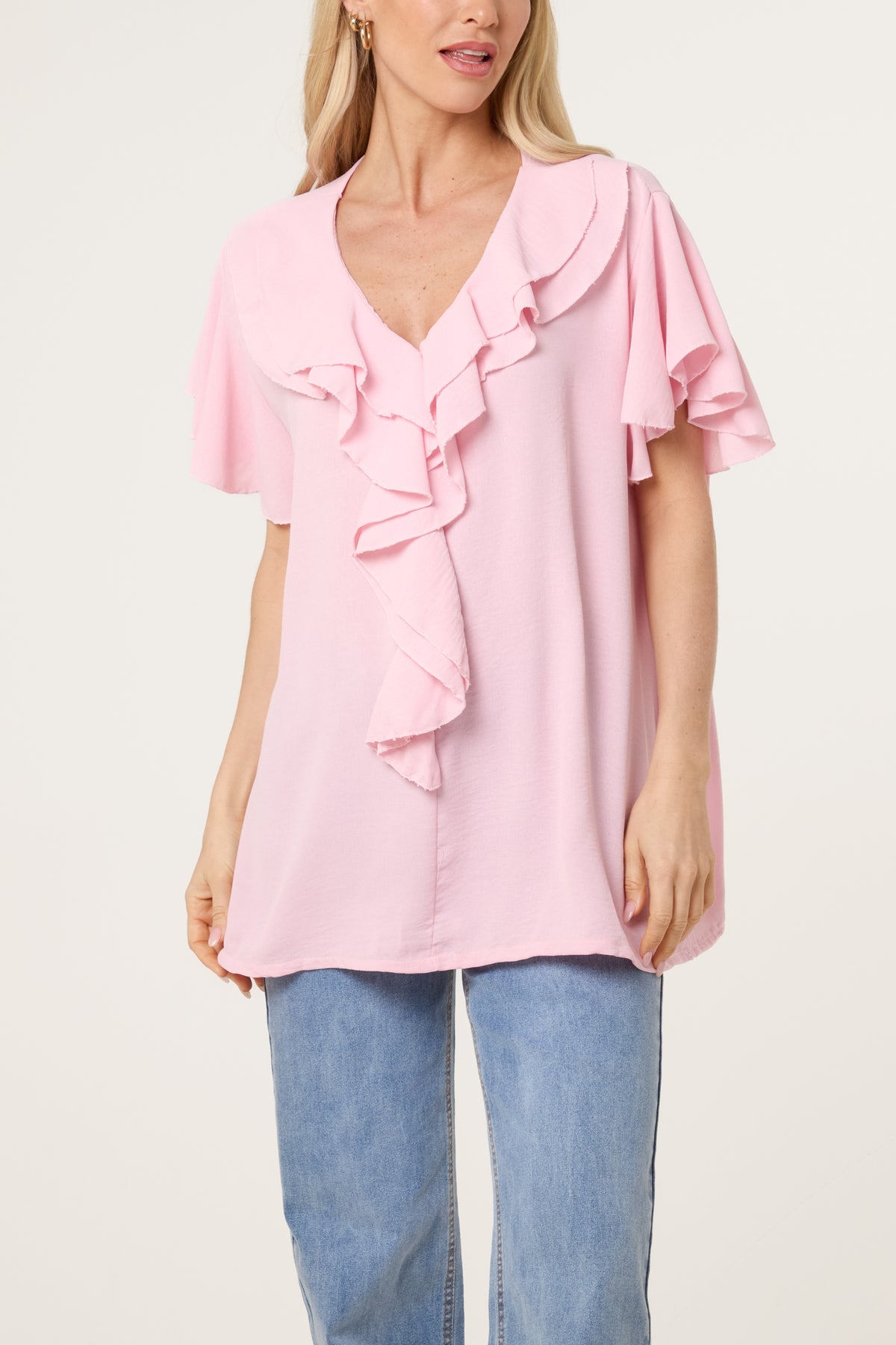 Ruffle Neck Frill Sleeve Blouse