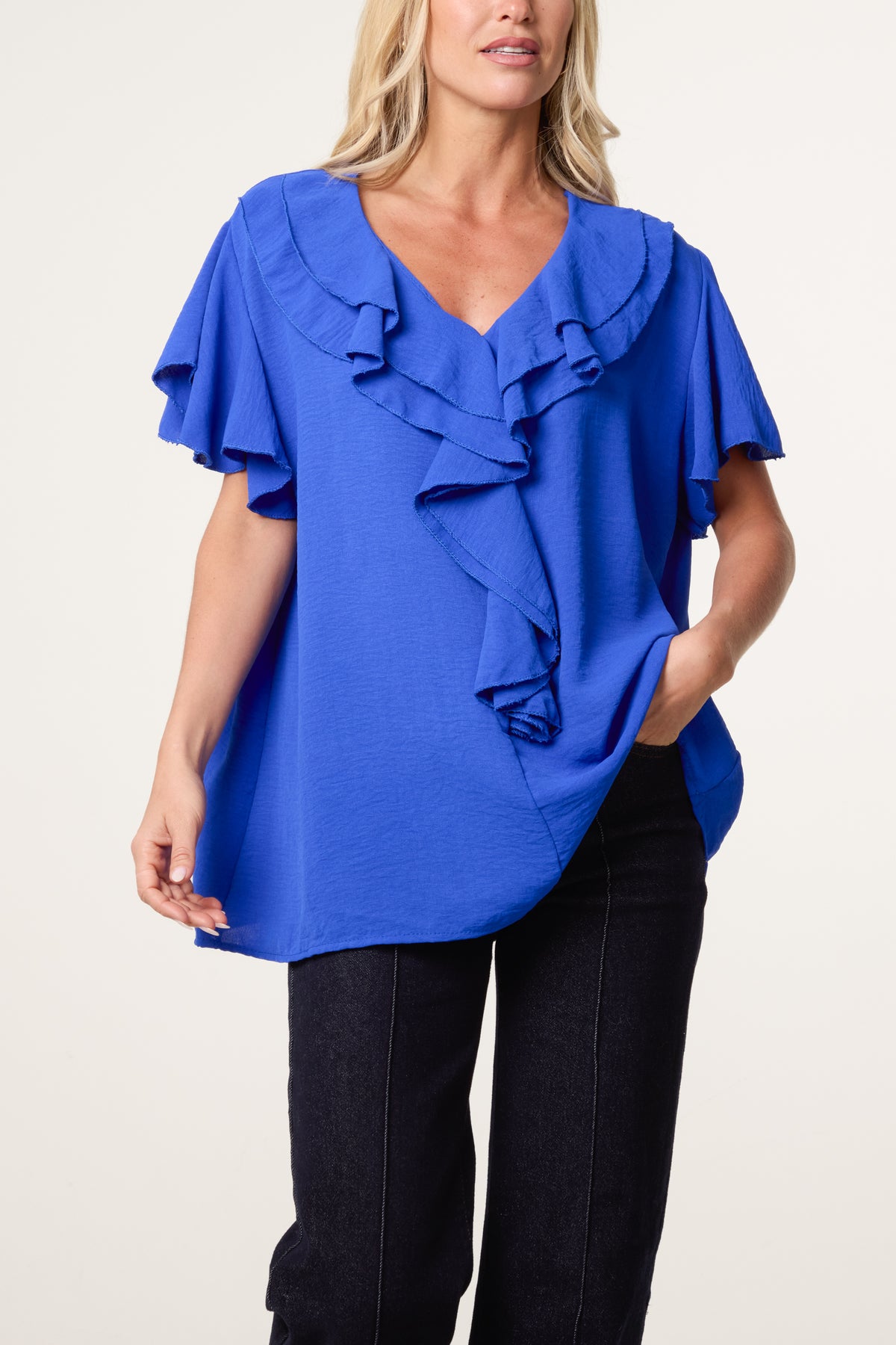 Ruffle Neck Frill Sleeve Blouse