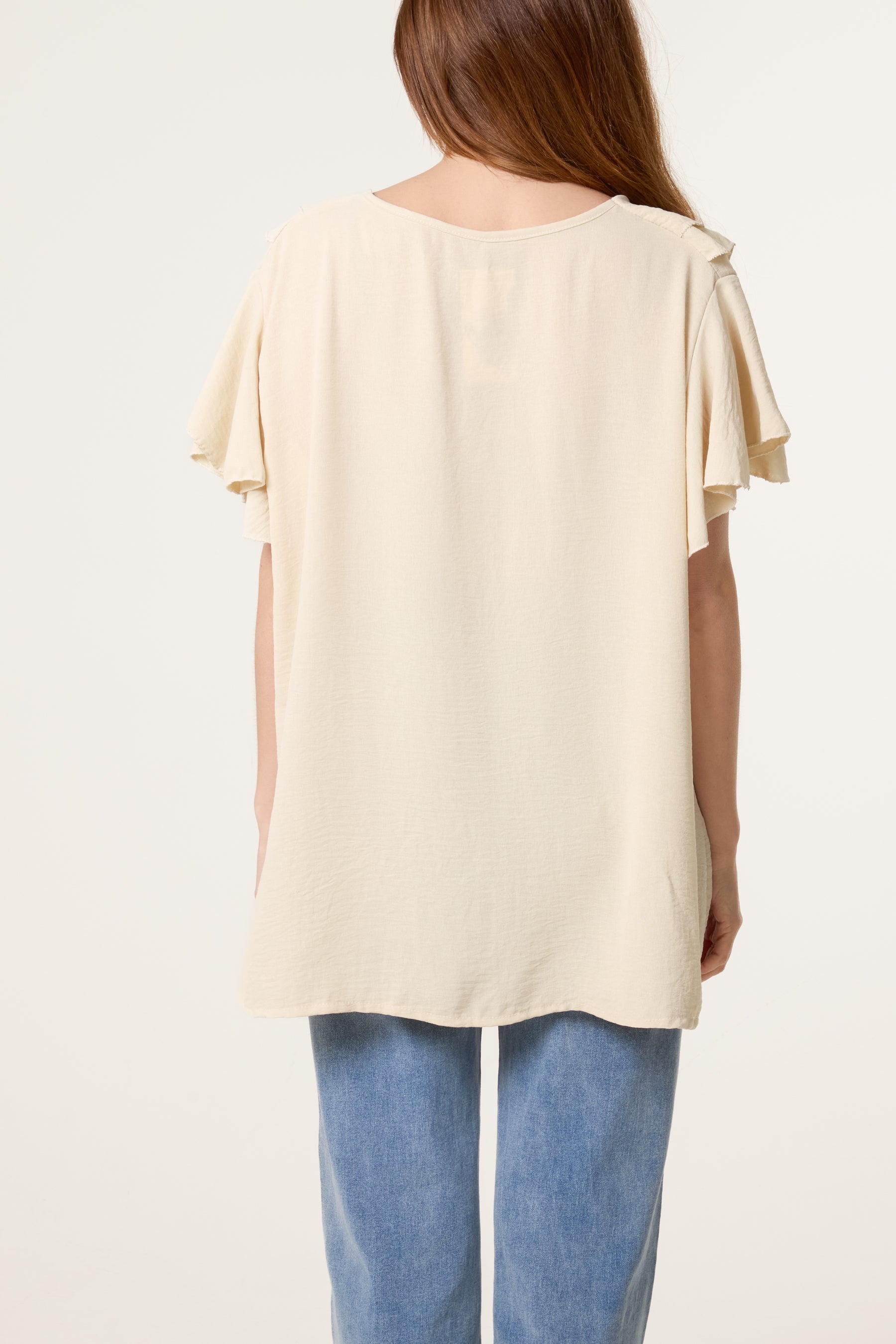 Ruffle Neck Frill Sleeve Blouse