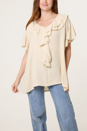 Ruffle Neck Frill Sleeve Blouse
