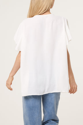 Ruffle Neck Frill Sleeve Blouse